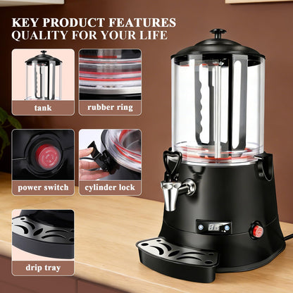 10L Commercial Hot Chocolate Machine & Beverage Dispenser - 110V Electric Warmer for Coffee, Hot Chocolate & Milk Tea, Professional Grade for Cafes & Restaurants