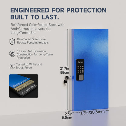 WeHere 48-Key Smart Key Lock Box Wall-Mount, Key Cabinet with Key Management App(Track Key Borrow/Return), Keypad, Bluetooth & WiFi Unlock (Sold Separately) for Commercial, School, Rental, Office