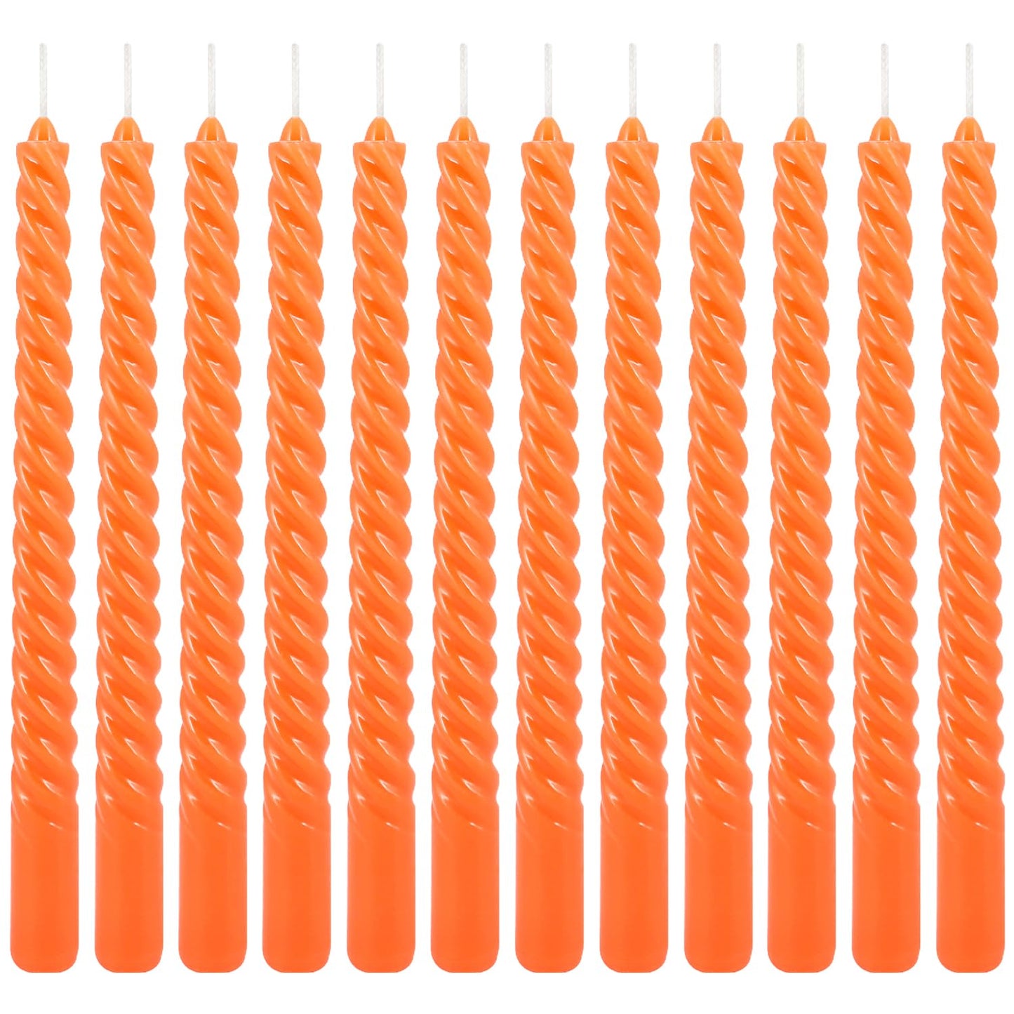 12Pack 10 Inch Orange Spiral Taper Candles?Unscented and Long Burning Dripless Twisted Candlesticks for Home Fall Decor,Gift,Wedding, Birthday,Mother's Day