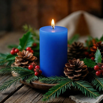 2.8" x 6" Hand-Poured Unscented Candle, Dripless Pillar Candle Set of 3, Approx 120 Hours Burn Time, Rustic Country Style, for Wedding, Dinner, Christmas and Home Decor, Dark Blue