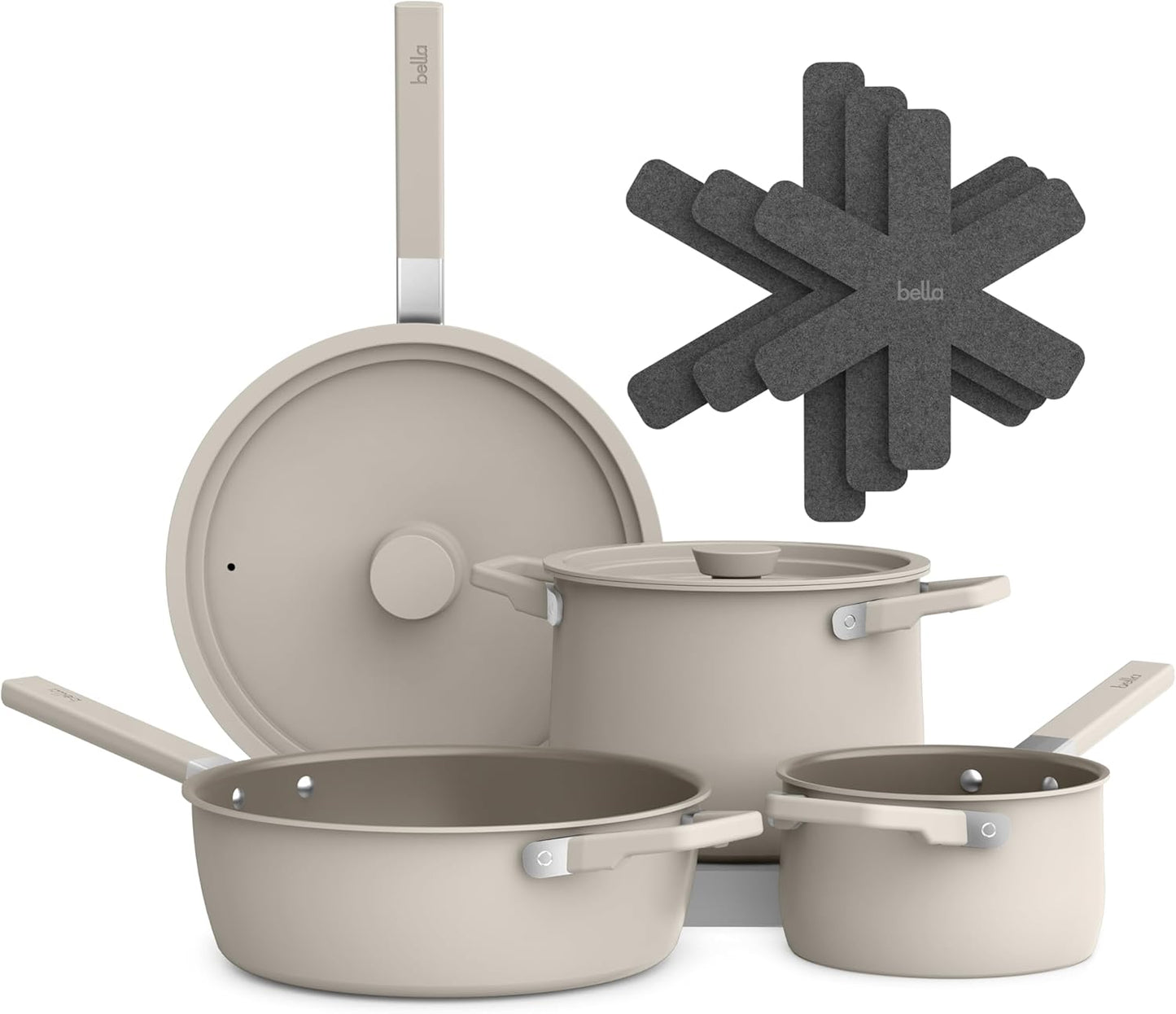 Bella 9-Piece Ceramic Nonstick Cookware Set - EverGood™ Coating, Dishwasher & Oven Safe, Oatmilk Color