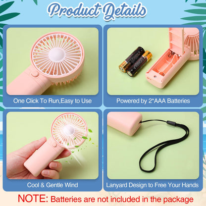 Woanger 60 Pack Mini Handheld Fan Bulk with Rope Hanging Portable Eyelash Fans Small Personal Cooling for Wedding Travel Makeup Camping Hiking Independent White Box (Beige Pink,Blue,Green)