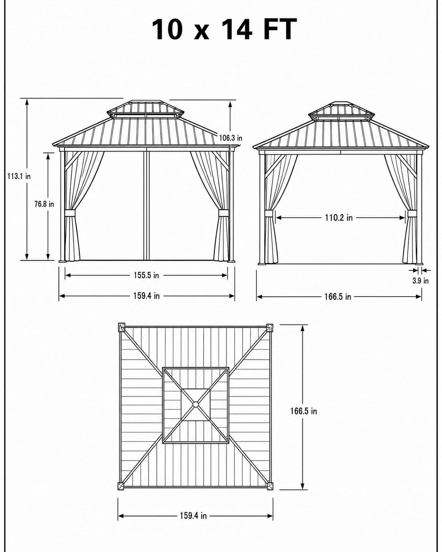 GarveeLife Hardtop Gazebo 10 ft x14 ft for All Weather, with Double Metal Roof, Aluminum Alloy Frame, Net, and Curtain, Permanent Building for Patio, Deck, Backyard, Lawn, and Garden