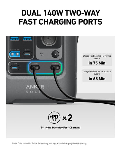 Anker SOLIX C300 DC Power Bank Station, Outdoor 288Wh Portable Power Station, LiFePO4 Battery, 300W Solar Generator, for Camping, Traveling, and Emergencies (No Wall Charger Included)