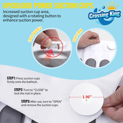 Crossing King Bubble Bath Mat Tub Spa Massager, Portable Spa Bubble Bath Massager with Upgraded Powerful Suction Cup, Electric Air Pump, Pillow and Remote Control for Relaxation 45 * 17in (Gray)