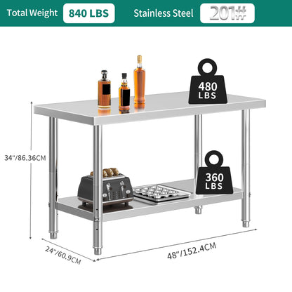 YITAHOME NSF Stainless Steel Table, 48" X 24" Work Table w/Undershelf, Heavy Duty Prep Table for Home Kitchen Commercial Restaurant Garage Warehouse Outdoor
