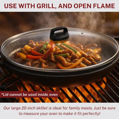 Colenza Large Cast Iron Skillet 20 Inch with Lid, Pre Seasoned Cast Iron Skillet for Cooking & Frying – XL Heavy Duty Pan with Dual Handles and – Ideal for Grill, Oven, Stove, Campfire Use