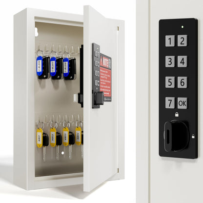Grimtron 40 Keys Lock Box for Keys with Code, Electronic Key Box Wall Mount Cabinet, Private/Public Mode, Beige