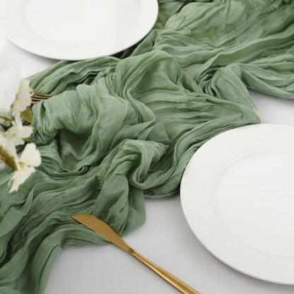 6 Pack Cheesecloth Table Runner 10Ft Boho Gauze Long Rustic Sheer for Wedding, Bridal Baby Shower, Birthday Party, Cake Table, Arbor Decorations (Sage Green)