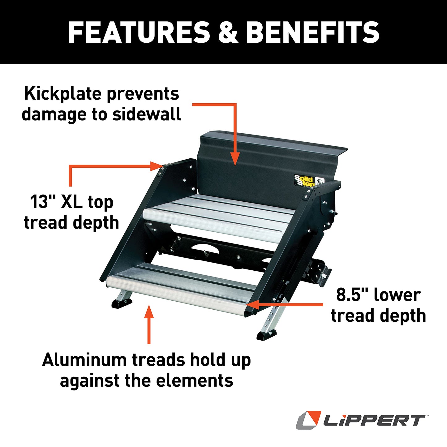 Lippert-733932 Solid Step Double Step for RV and Travel Trailer Entry Doorway , Black, 30-inch