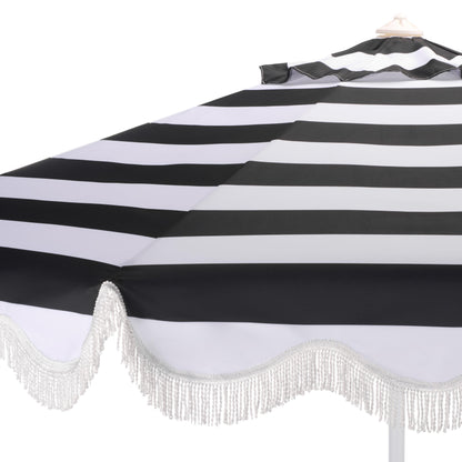 SAFAVIEH Outdoor Patio Furniture Collection – Lucerna 9 Ft Crank Patio Umbrella, Black Stripe & White Pole, Market Umbrella with Crank Lift (PAT8025A)