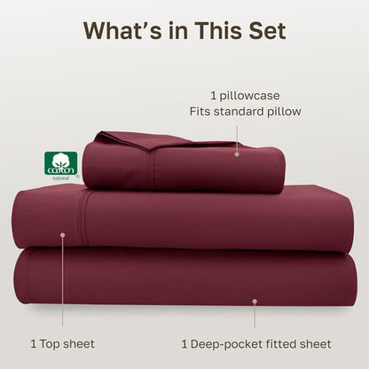 California Design Den Twin Bed Sheets Set - 100% Cotton, 400 Thread Count, Silky Smooth Sateen - Burgundy Red