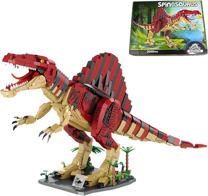 Large Spinosaurus Dinosaur Building Set 2000+ Pieces Large Display Model Poseable Dino Figure with Display Stand/Base Compatible with Lego Bricks Collectible Gift for Dinosaur Fans (Ages 6+)
