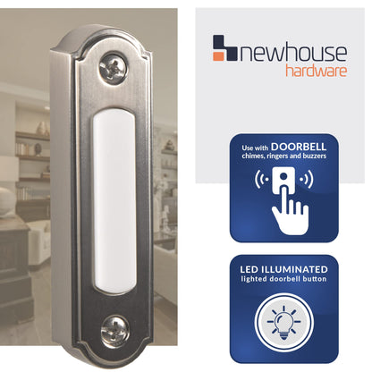 Newhouse Hardware LED Lighted Metal Door Chime Push Button (Oil-Rubbed Bronze) | Surface Mount Lighted Door Bell Button | Replacement Wired Doorbell Button for Most Door Bell Chimes