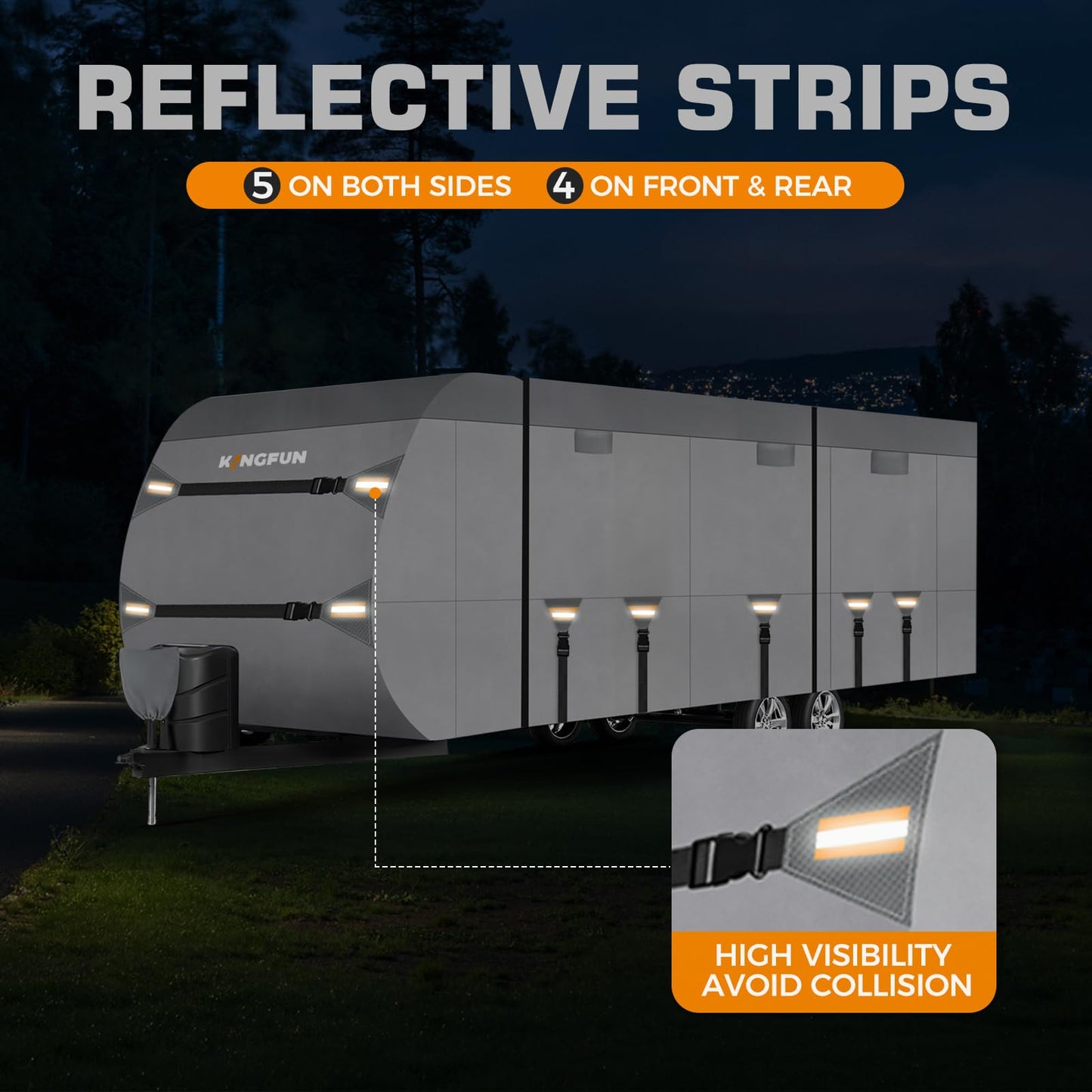 Kingfun Rv Cover Fits 27-30 Ft Travel Trailer Cover, Heavy Duty Camper Cover, with Windproof Straps, Gutter & Tongue Jack Covers, Utility Travel Trailer Cover for All Weather Protection