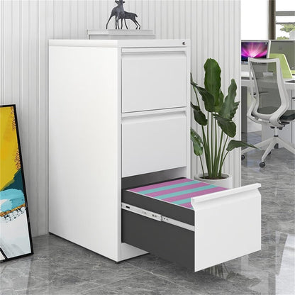 GarveeHome 3 Drawer Vertical File Cabinet with Lock, White Metal Filing Cabinet with Drawers for Home Office, Lockable Storage Cabinet Hanging Letter Size/Legal Files