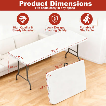 Elevon 6FT Folding Tables – Heavy Duty Portable Foldable Table with Built-in Handle, 300 lb Capacity – Ideal for Events, Parties, Crafts, Camping & Dining (4-Pack)
