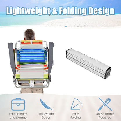 Giantex Folding Camping Chair, 3 PCS Beach Chair and Aluminum Table Set, Patio Sling Chairs with 5 Adjustable Position, Backpack Lawn Chair for Fishing, Travelling, Sunbathing Chairs Set