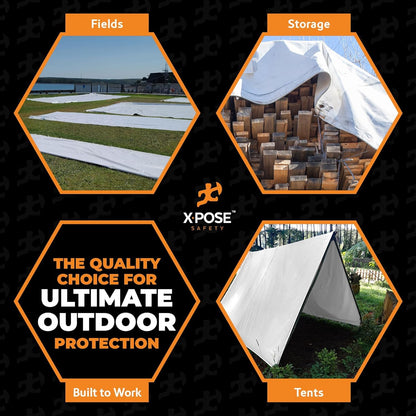 Heavy Duty White Poly Tarp 7' X 40' (2-Pack) - Multipurpose Protective Cover - Durable, Waterproof, Weather Proof, Rip and Tear Resistant - Extra Thick 12 Mil Polyethylene - by Xpose Safety