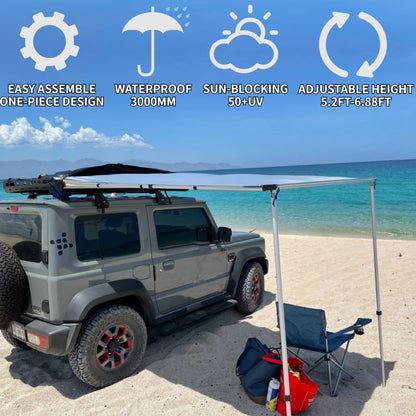 DANCHEL OUTDOOR Car Awning 6.5x8.2ft Roof Rack Pull-Out Sun Shelter Canopy, Waterproof 4x4 Vehicle Side Overland Awning Camping, Gray