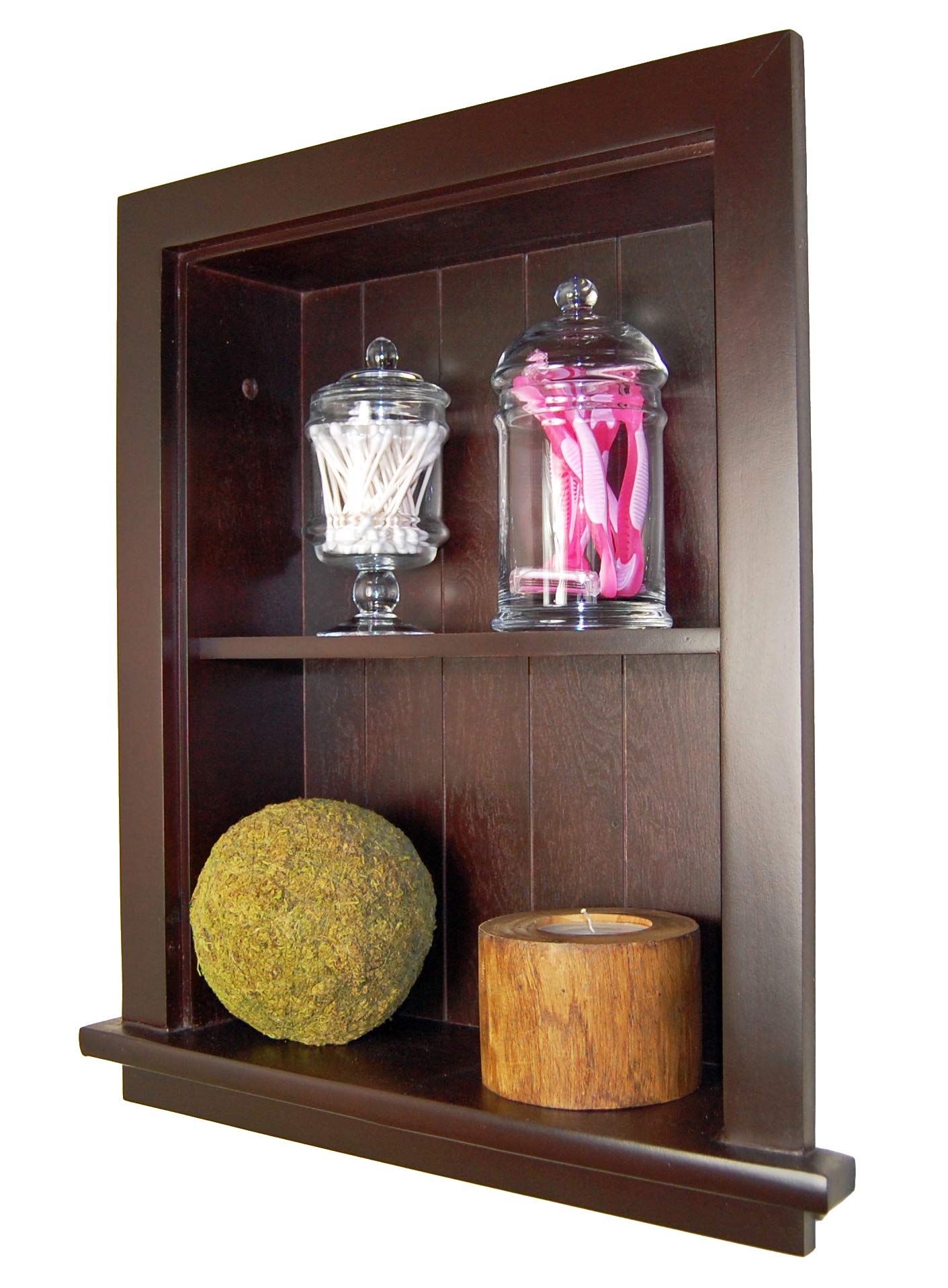 Fox Hollow Furnishings 14x18 Aiden Recessed Wall Niche Medicine Cabinet Replacement, in The Wall Bathroom Cabinet Insert Shelf/Shelves, Made in North America, Real Wood, NO MDF, Beadboard, Dark Brown
