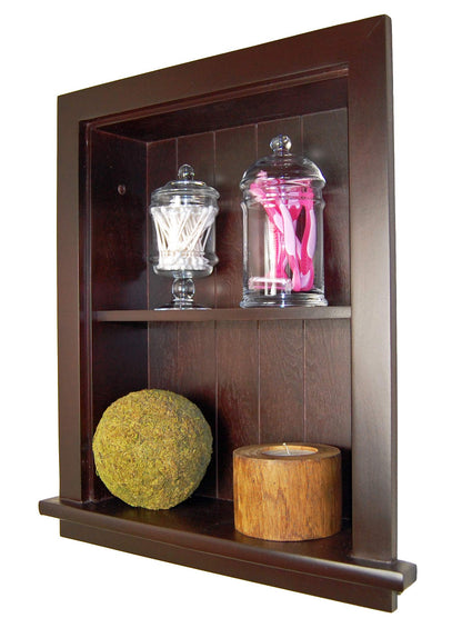 Fox Hollow Furnishings 14x18 Aiden Recessed Wall Niche Medicine Cabinet Replacement, in The Wall Bathroom Cabinet Insert Shelf/Shelves, Made in North America, Real Wood, NO MDF, Beadboard, Dark Brown