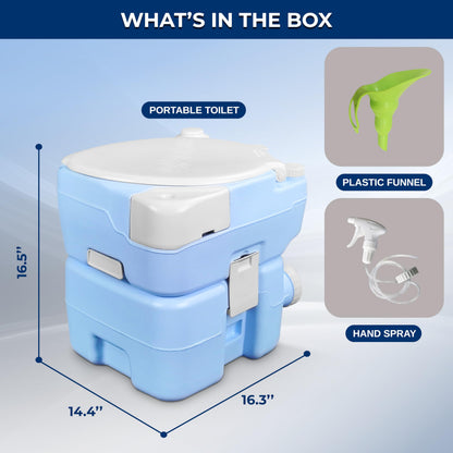 SereneLife 5.3 Gal Portable Camping Toilet For Adults, 100+ Flushes Porta Potty Camp Toilet with Phone Holder, Hand Sprayer, Extra Large Seat, Detachable Waste Tank, For Camping, Hiking, and Boating