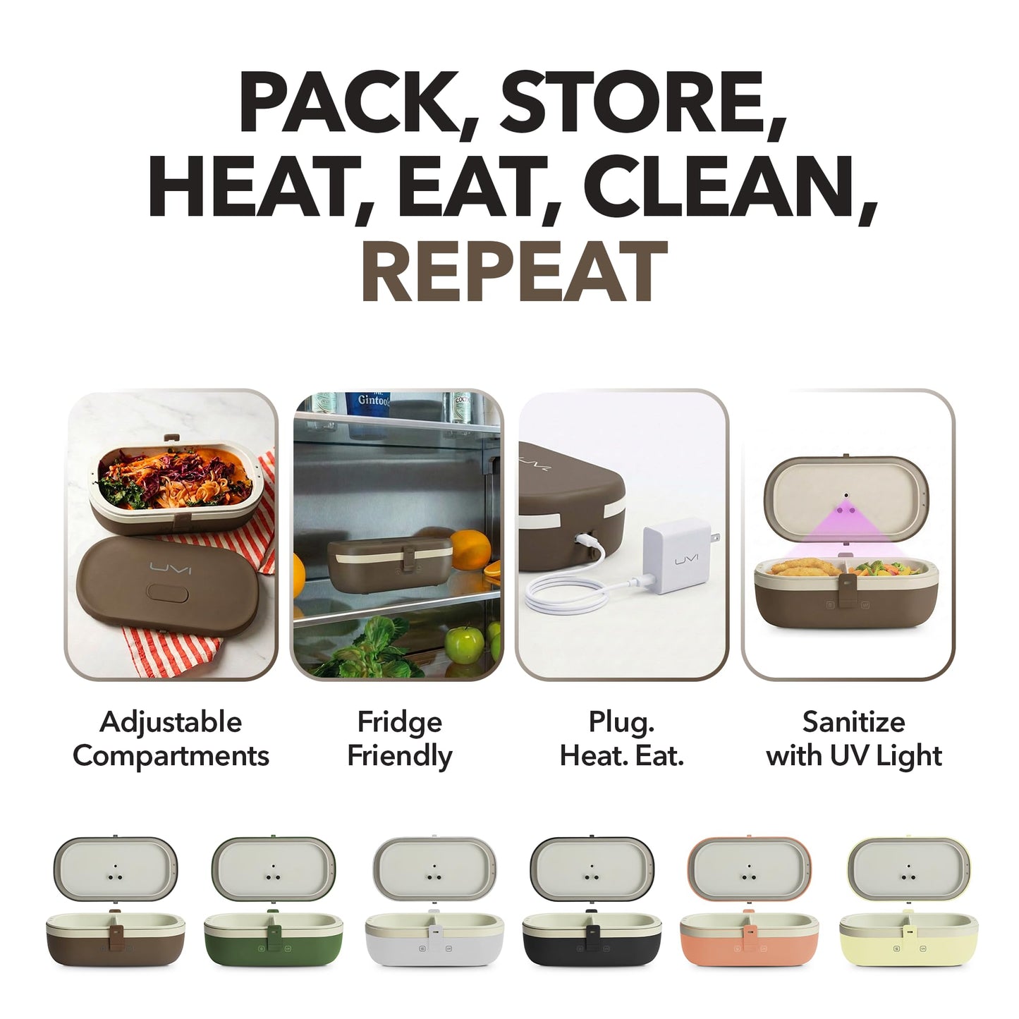 UVI, Self Sanitizing Electric Lunch Box for Adults, Portable Food Warmer for Work & Travel, Portable Heated Lunch Box for Men & Women (Charging Box Not Included)