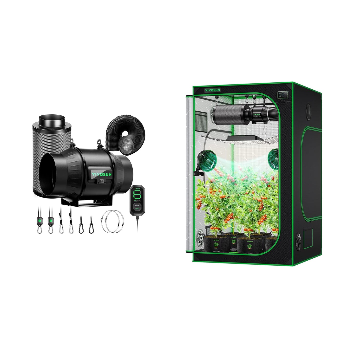 VIVOSUN Smart Air Filtration T6 Kit 6" and S448 4x4 Grow Tent, 48"x48"x80" High Reflective Mylar Grow Tents with Observation Window and Floor Tray for Hydroponics Indoor Plant Tents