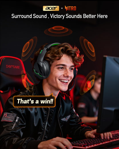 acer Wireless Gaming Headset, PS5 Headset with 2.4GHz for Ps5, Ps4, PC, Switch, Bluetooth 5.3 + 100Hrs Gaming Headphones with Noise Canceling Mic for Laptop, Mobile, Mac, 50mm Drivers (Green)