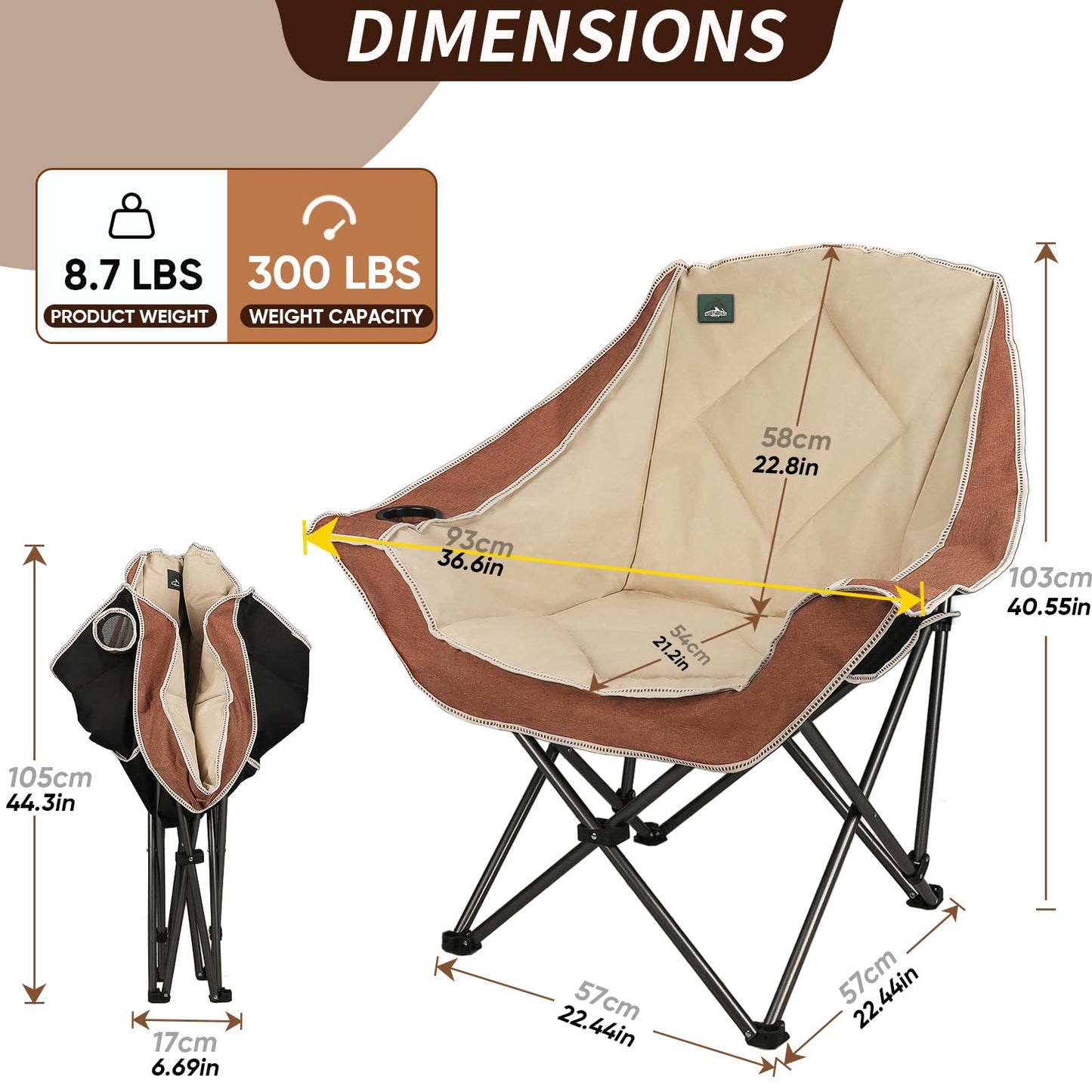 Northroad 2 Pack Oversized Camping Chair,Outdoor Padded Folding Lawn Chair w/Cup Holder,Carry Bag for Beach, Hiking, and Picnics,Heavy-Duty 300-lbs Capacity, Moca&Cream