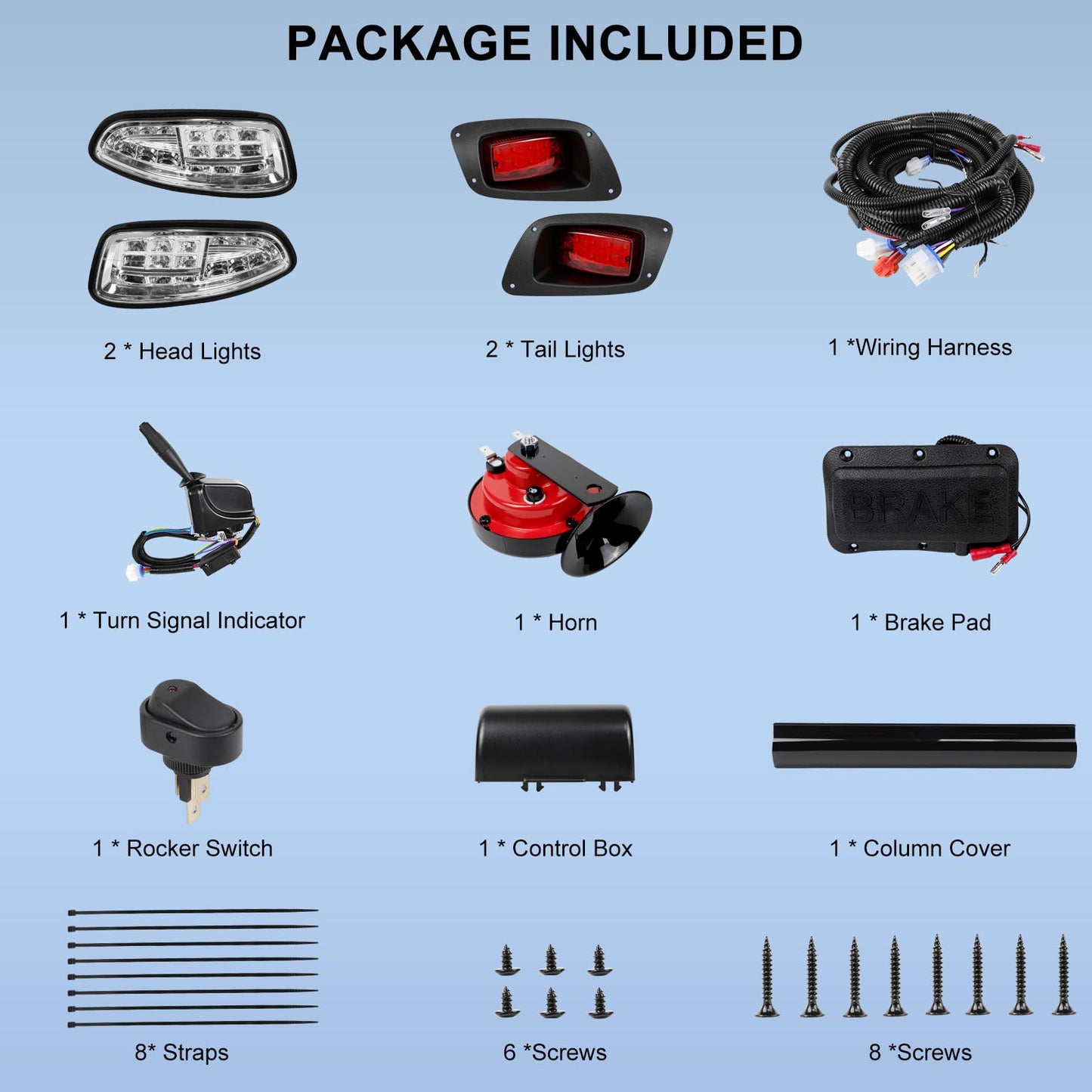 KAKSEY Deluxe Golf Cart LED Headlight Tail Light Kits Fit for EZGO RXV 2016 +, 12V Street Legal Golf Cart Lights Kit with Turn Signals Kits, Brake Lights, Horn