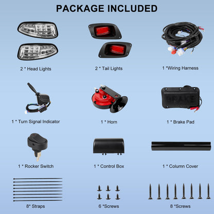 KAKSEY Deluxe Golf Cart LED Headlight Tail Light Kits Fit for EZGO RXV 2016 +, 12V Street Legal Golf Cart Lights Kit with Turn Signals Kits, Brake Lights, Horn