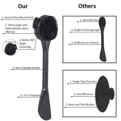 Silicone Facial Cleansing Brush 3 Pack, Beomeen 4 in 1 Handheld Face Scrubber for Deep Gentle Exfoliating, Double-Ended Face Wash Scrub Brush for Face Skincare and Massage (Green)