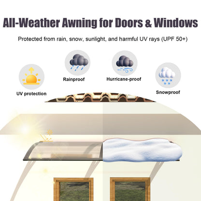 40x60 Inch Window Door Awning Exterior,Polycarbonate Outdoor Overhang Canopy Shelter,UPF 50+ UV Rain Snow Sun Protection,Spliced Overdoor Awnings for Outside,Porch,Patio,Deck,House Entrance