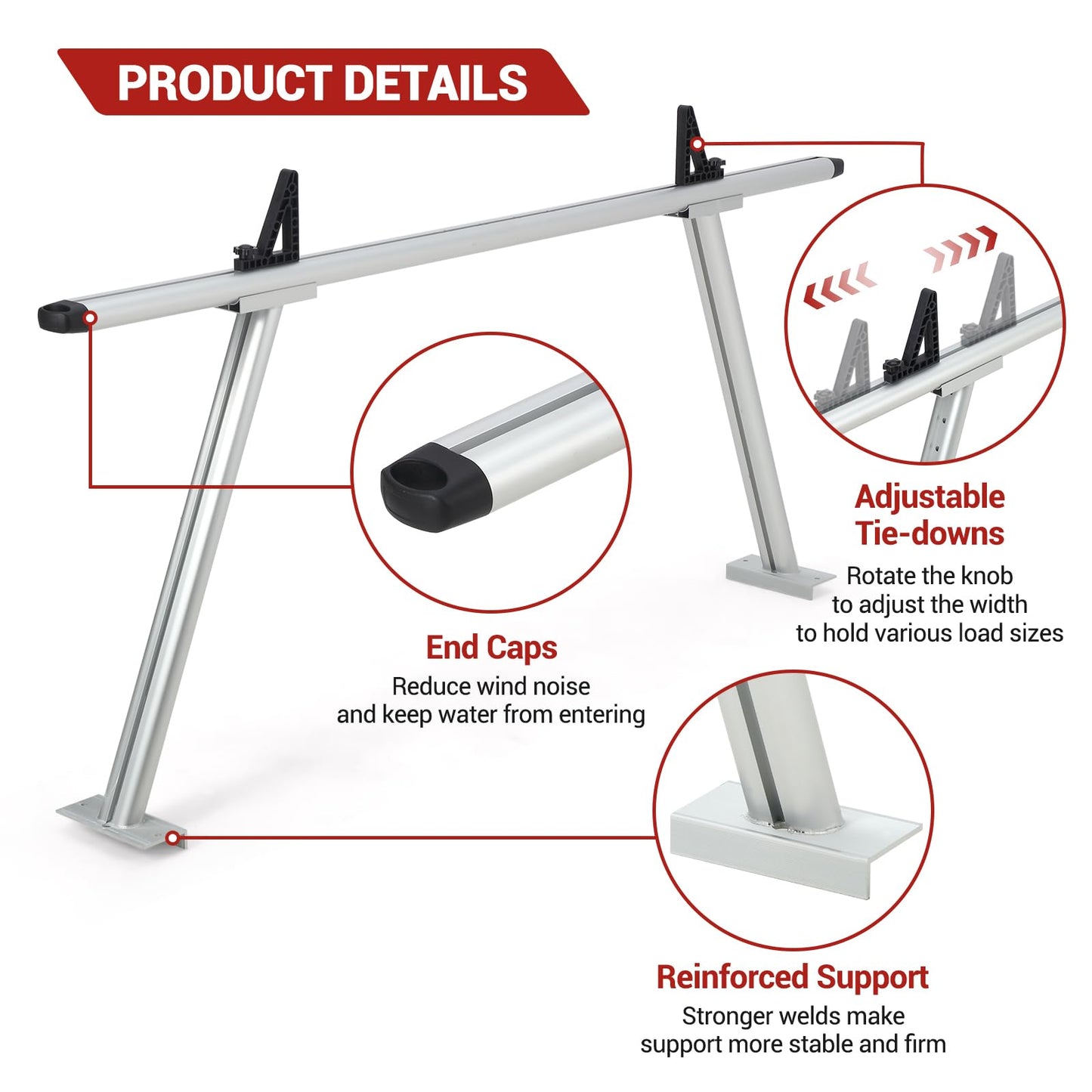 Garvee Pickup Truck Ladder Rack | 46" - 71" Adjustable Width | 800 LB. Load Capacity | Non-Drilling Steel Truck Rack | Heavy Duty Truck Bed Ladder Rack for Kayak, Surfboard, Lumber (2 Pack)