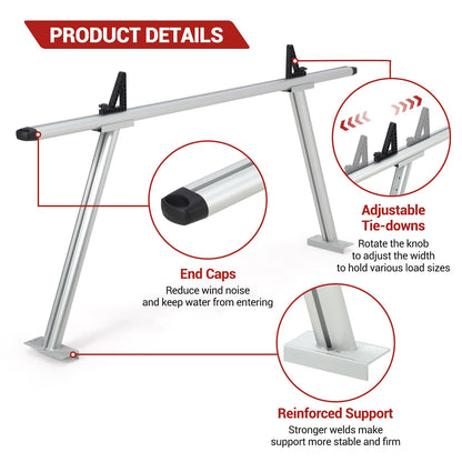 Garvee Pickup Truck Ladder Rack | 46" - 71" Adjustable Width | 800 LB. Load Capacity | Non-Drilling Steel Truck Rack | Heavy Duty Truck Bed Ladder Rack for Kayak, Surfboard, Lumber (2 Pack)