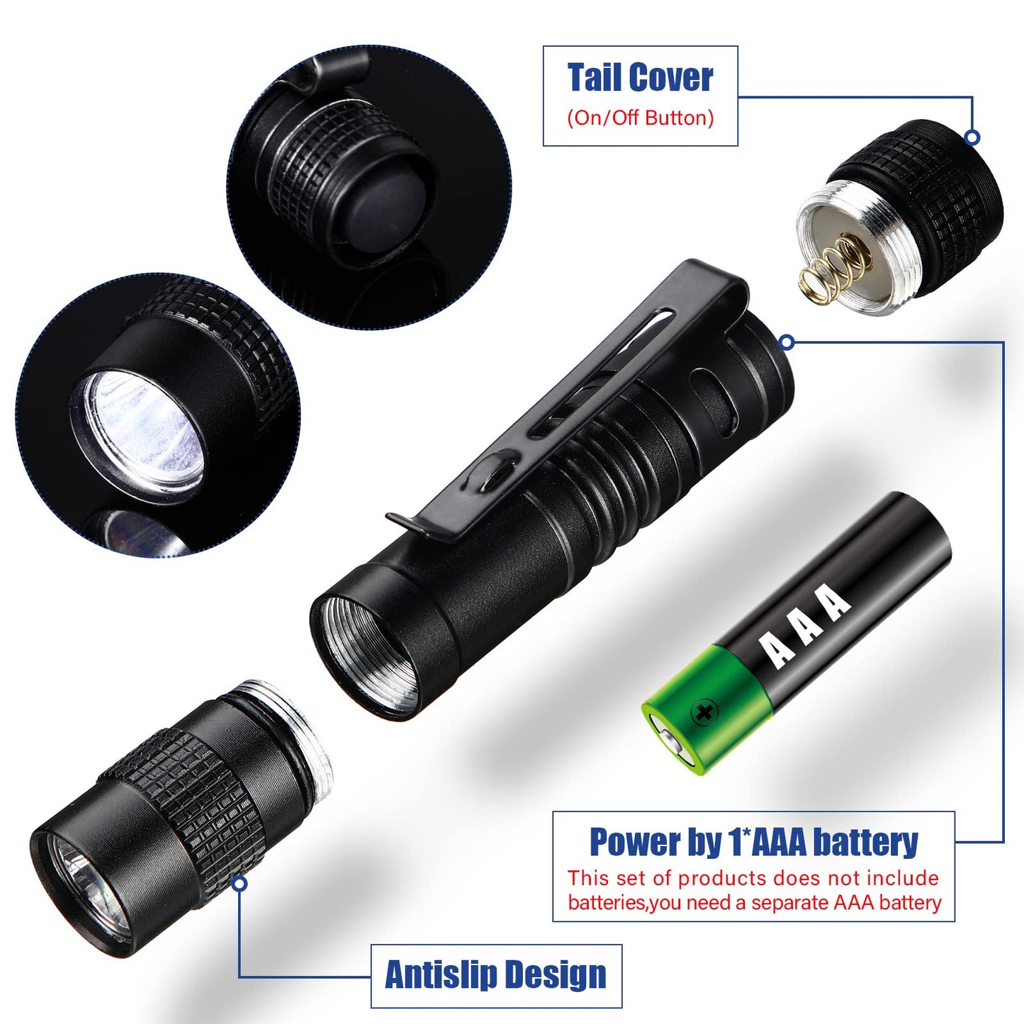 Zhengmy 100 Pcs Pocket Flashlight - Father's Day Gifts LED Compact Flashlight Bulk Mini EDC Pen Light with Removable Clip for Home, Outdoor, Camping, Emergency, Battery Not Included