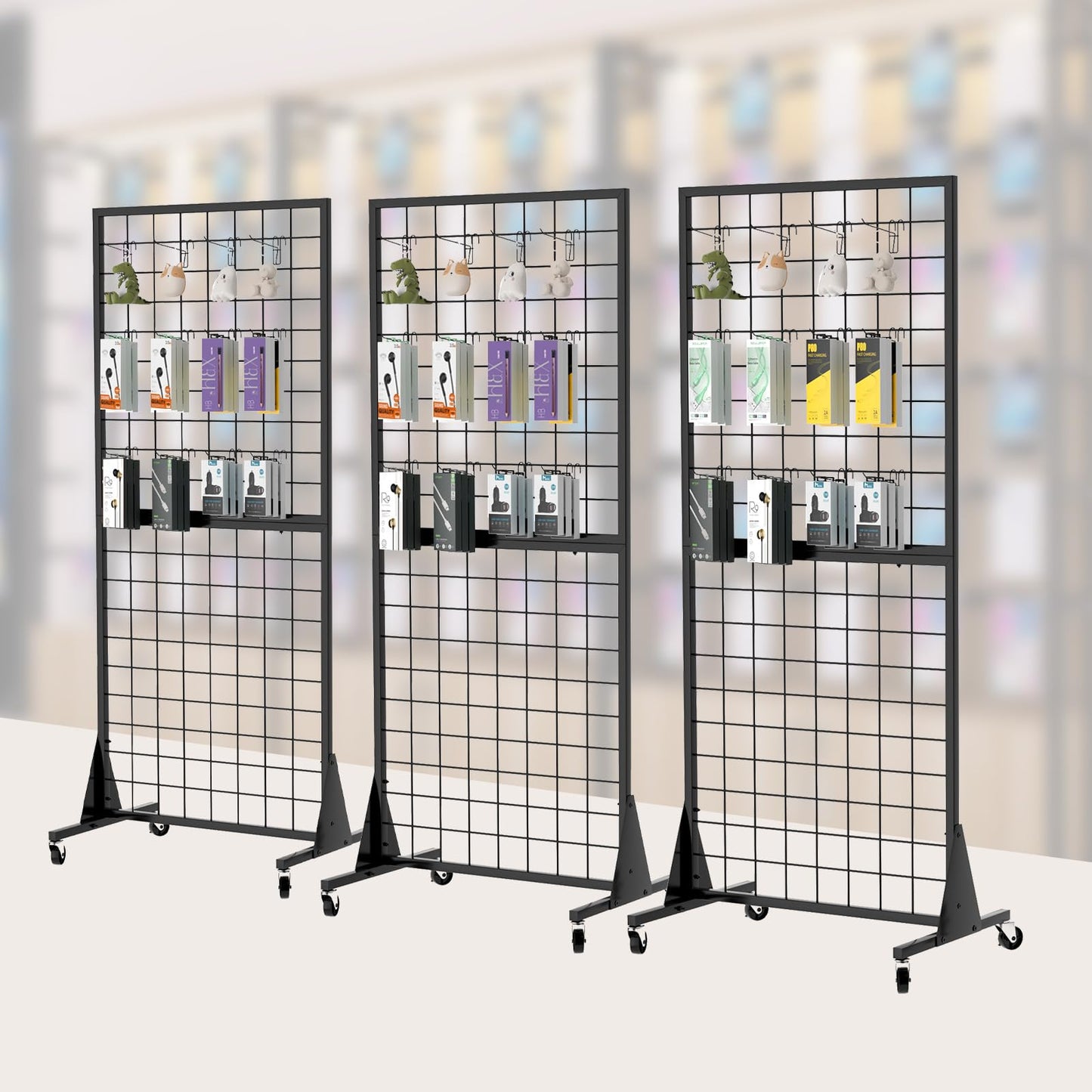 DEYEGELEA 3-Pack 2'x5.5' Ft Gridwall Panel Display Stands Heavy Duty Floor Standing Retail Display Rack with Triangle Base for Retail Art Show with 20 Hooks