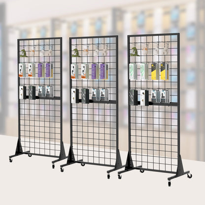 DEYEGELEA 3-Pack 2'x5.5' Ft Gridwall Panel Display Stands Heavy Duty Floor Standing Retail Display Rack with Triangle Base for Retail Art Show with 20 Hooks