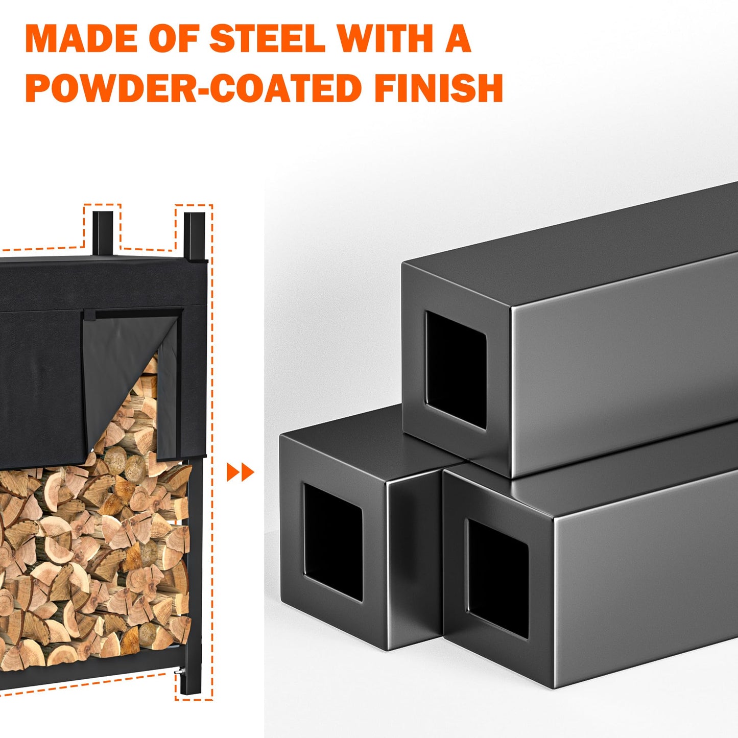 Ultrawall 8ft Heavy Duty Firewood Rack with Waterproof Cover, Freestanding Wood Log Holders for Firewood, Indoor/Outdoor Wood Storage Rack