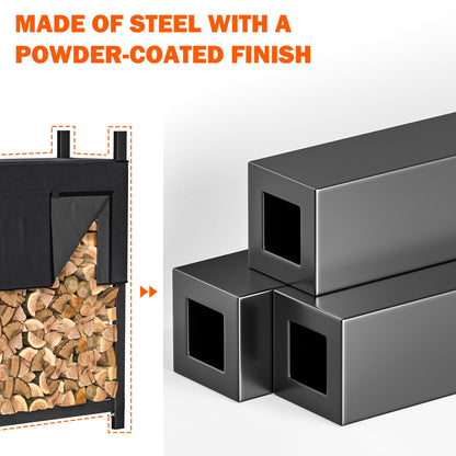 Ultrawall 8ft Heavy Duty Firewood Rack with Waterproof Cover, Freestanding Wood Log Holders for Firewood, Indoor/Outdoor Wood Storage Rack