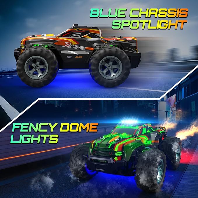 Remote Control Car for boys 1:16 Scale All Terrain RC CarsHigh Speed 25Km/h Fast Car with Colorful Led Light and spray 2x1300mAh Rechargeable Battery RC Truck Toy Car Gift for Teen Boys Girl Kids