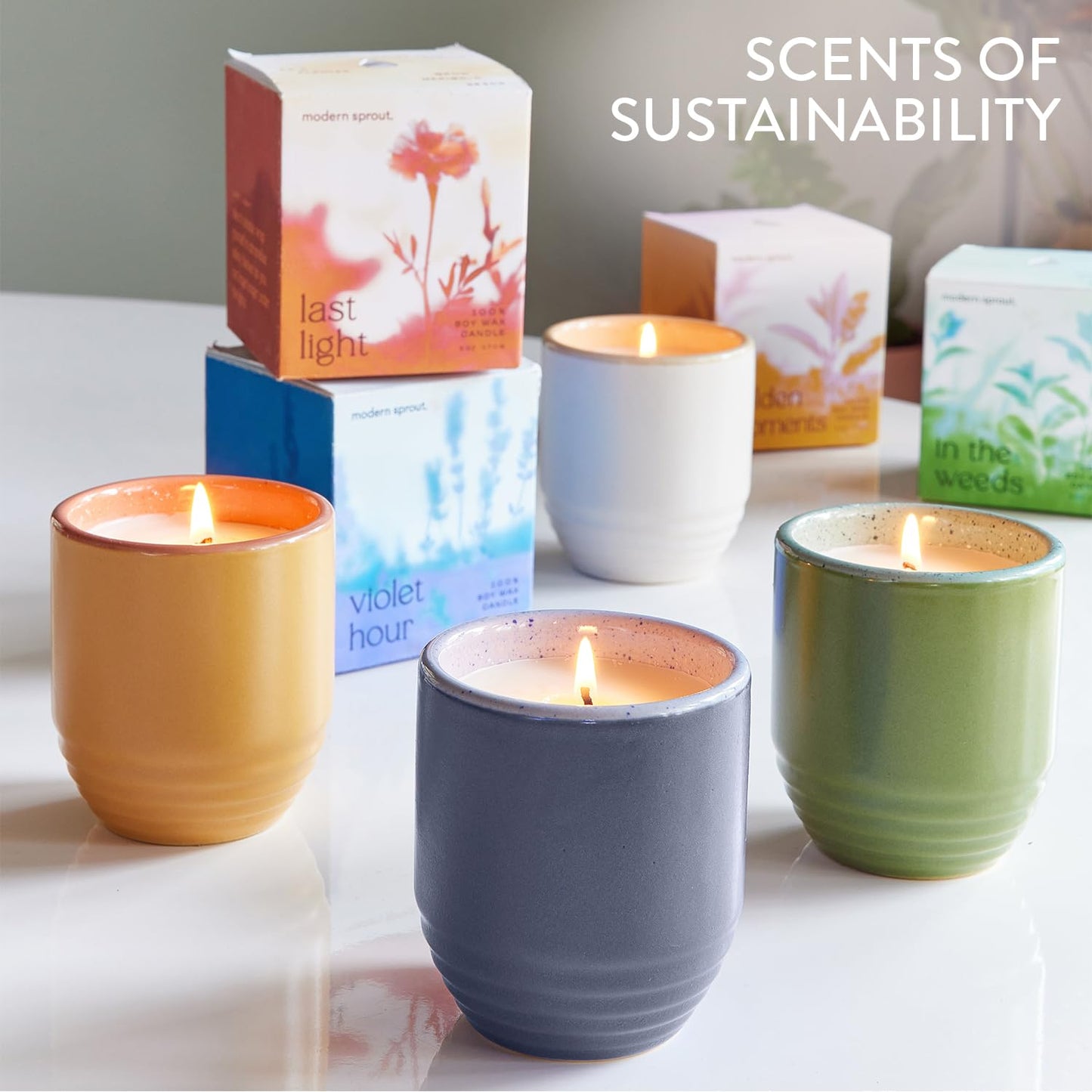 Modern Sprout - 2-in-1 Soy Candle & Planter - Golden Moments (Cali Lemon, Amber, Moss) 6 Oz Scented Candle with Sage Seeds - Dual Purpose Jar - 38-40 Hour Burn – Perfect Plant Lovers Gift