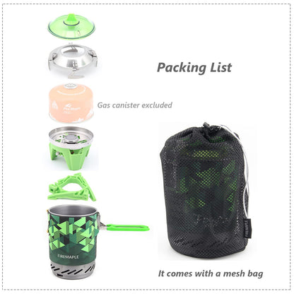 Fire-Maple Camping Backpacking Stove Camp Stove Backpacking Cooking Set 1L Camping Pot Fixed Star 2 Cooking System (Green)