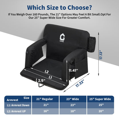 Massage & Heated Stadium Seats with Back Support and Padded Cushion - 3 Level Heating & Massage Extra Wide Bleacher Chair with Anti-Slip Mat - Football Seats, 6 Adjustable Angle, Pockets, Cup Holder