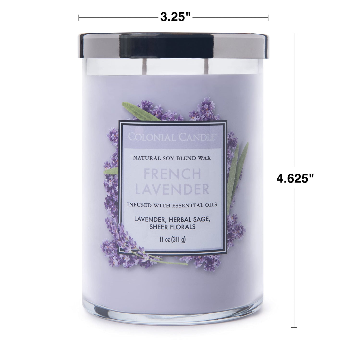 Colonial Candle French Lavender Scented Jar Candle, Classic Cylinders Collection, 2 Wick, Purple, 11 oz - Up to 80 Hours Burn