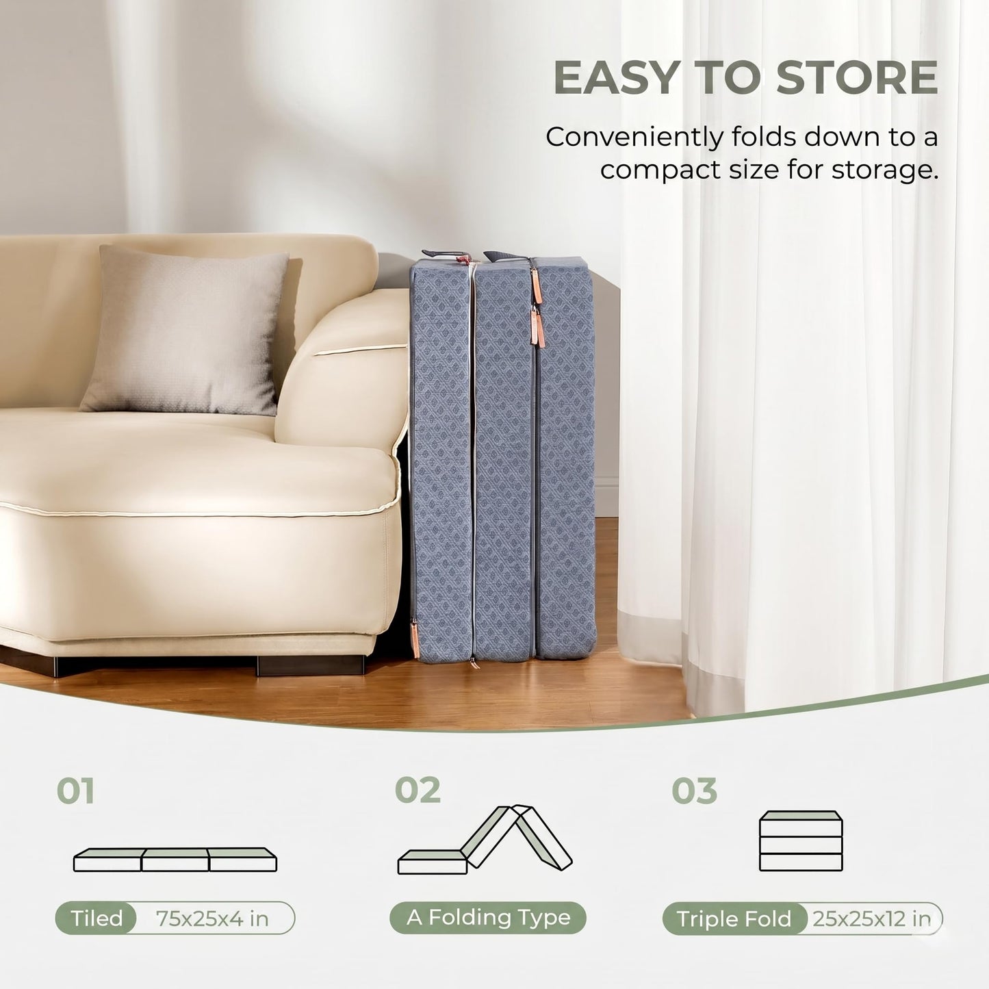Sweetnight Full Tri-Folding Mattress Topper - 4 inch Medium Firm Portable Foldable Mattress with Washable Cover & Non-Slip Base - Ideal for Camping, RV, and Guests,White