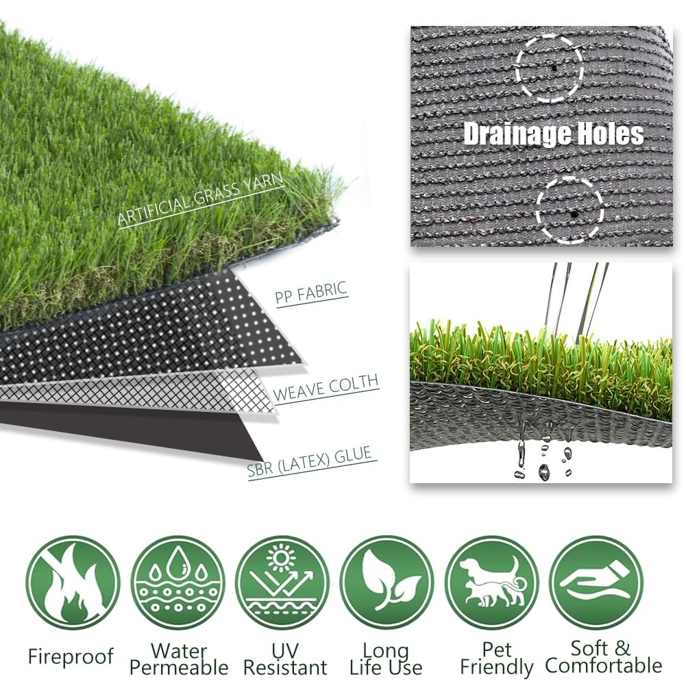 Petgrow Luxurious Artificial Grass 1.77 Inch Pile Height Ultrathick Turf 7 X 15 Feet,Indoor/Outdoor Dog Pee Fake Faux Grass,Synthetic Grass Rug Garden Landscape Patio,Drainage Holes