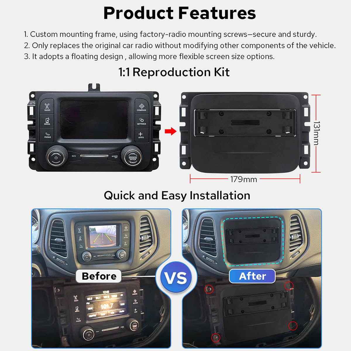 Joying Car Radio for Jeep Compass 2017-2020 Upgrade, Android 13 Head Unit 8 Inch IPS Touchscreen Stereo 4GB+64GB with CarPlay & Android Auto, GPS Navigation, AM/FM, Volume Knob(JY-RC711T4)